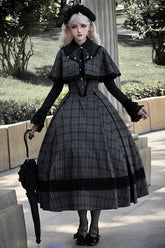 Black Chest Support Plaid Print Ruffle Gothic Lolita Dress